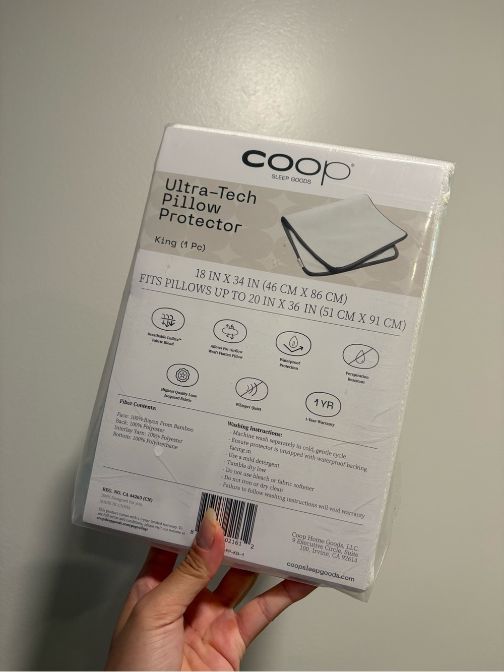 NWT Coop Ultra-Tech Pillow Protector King - White